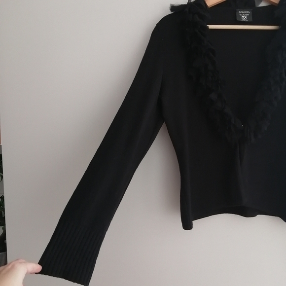 Roberta Scarpa Virgin Wool Cardigan with Silk Ruffle Trim Italian Luxury 12 (46) - Picture 9 of 16